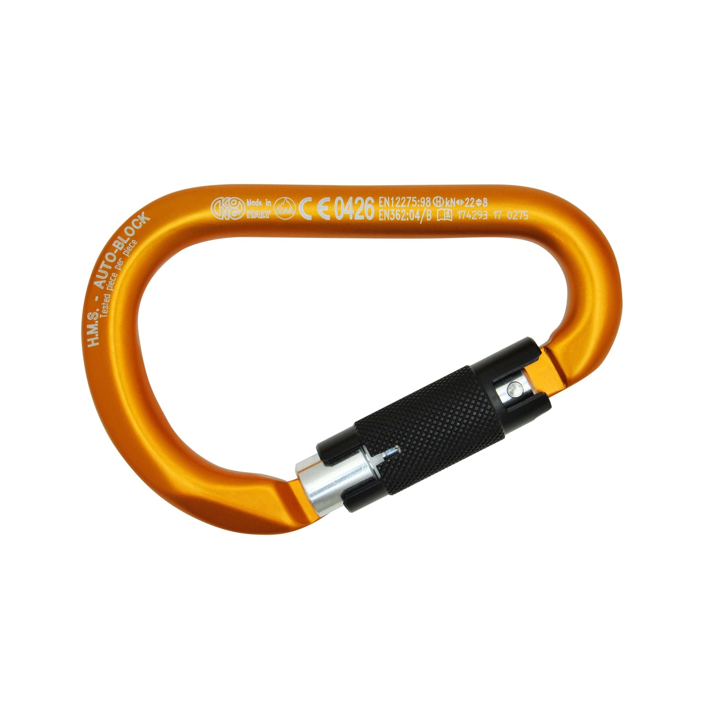 HMS Classic Auto Block Carabiner Effortless Security
Key Features: 


Aluminum Build:  Lightweight yet durable, made with an intuitive 3-action auto block sleeve.


Classic Pear Shape:  Designed for