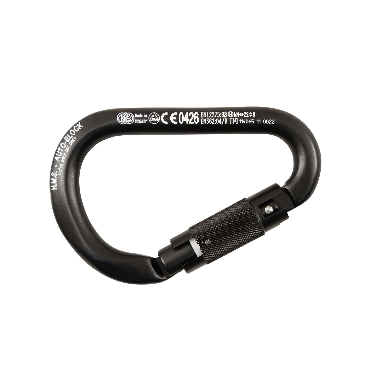 HMS Classic Auto Block Carabiner Effortless Security
Key Features: 


Aluminum Build:  Lightweight yet durable, made with an intuitive 3-action auto block sleeve.


Classic Pear Shape:  Designed for